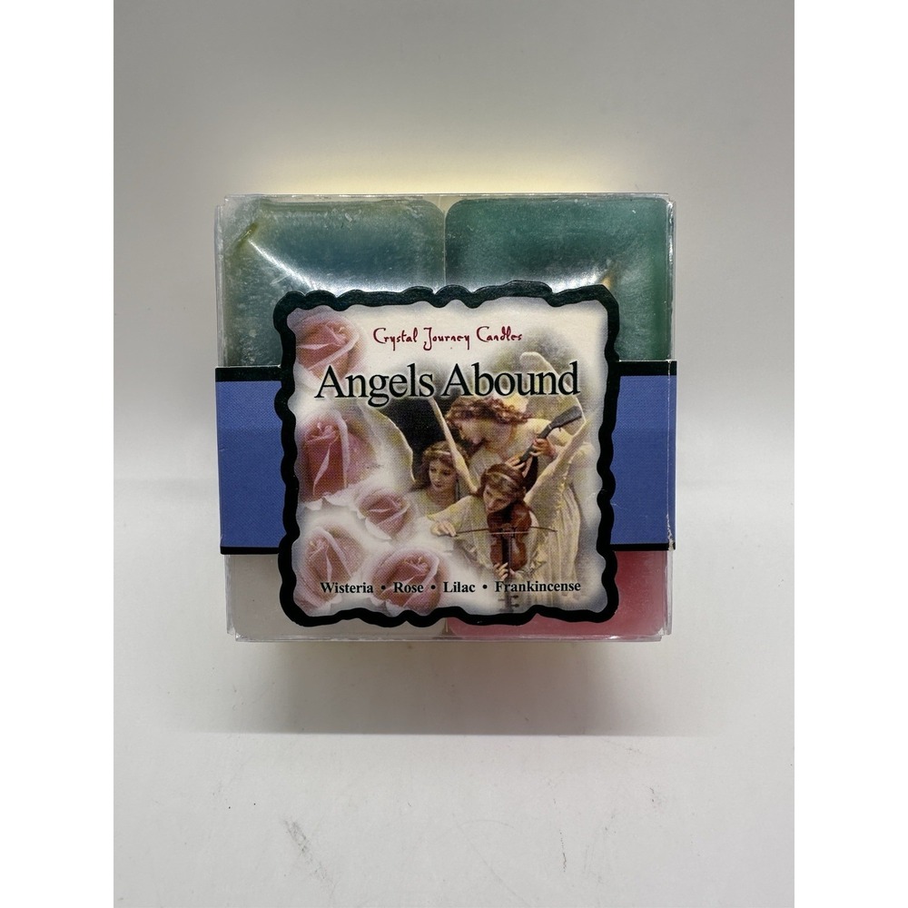 Crystal Journey Candles ANGELS ABOUND Set Of 4 Square Votives NEW USA